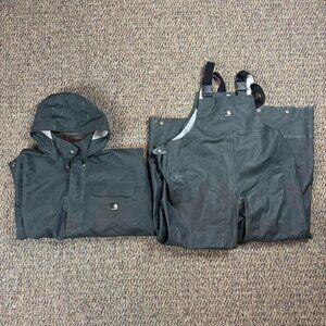 Carhartt Rain Hooded Jacket/Bibs Mens Medium Green Surrey PVC Waterproof